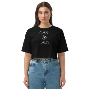 Plant Lady - With growing plant in palm - Loose drop shoulder crop top