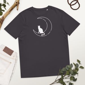 Cat in Moon - White - Unisex organic cotton t-shirt