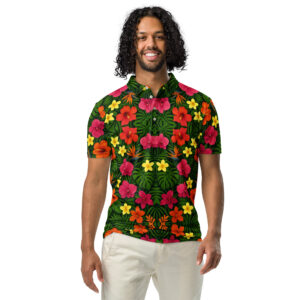 Sunset Bloom Paradise Island Vibrance Tropical Radiance - Men’s slim fit polo